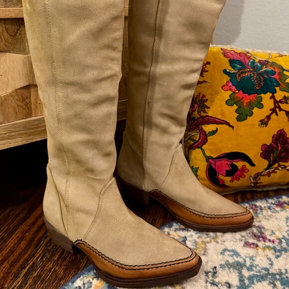 Free People Sterling Western Tall Boots | Tan Suede | Size 37 / US 7 - Picture 10 of 16